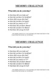 English worksheet: memory challenge
