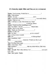 English worksheet: restaurant conversation