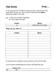 English worksheet: Class Opinion Survey