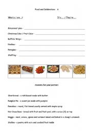 English Worksheet: Food and Celebrations A/B info-gap activity