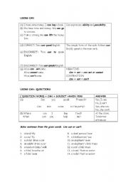 English Worksheet: Using can and cant