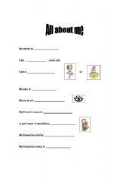 English Worksheet: all about me