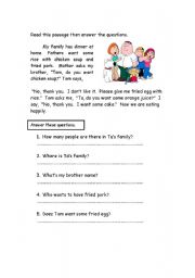 English Worksheet: Dinner At Home