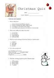 English Worksheet: Christmas Quiz