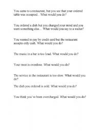 English Worksheet: PROBLEMS IN A RESTAURANTS