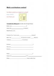 English worksheet: Whats your telephone number?