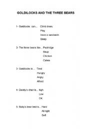 English Worksheet: Cloze text about Goldilocks and the three bears