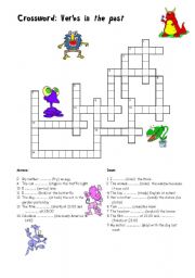 English Worksheet: past simple regular verbs crossword and practice