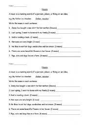 English worksheet: find nouns from sentences