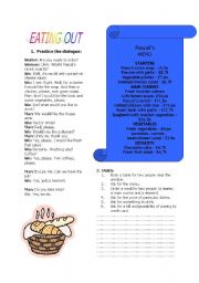 English Worksheet: EATING OUT - THE MENU