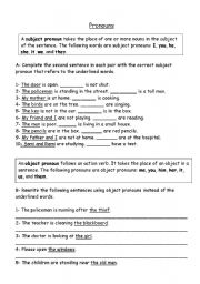 English Worksheet: subject and object pronouns