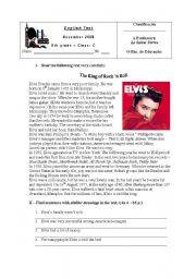 English Worksheet: Test about Elvis for 8th graders