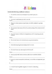 English Worksheet: If / Unless Rephrasing