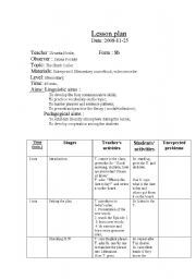 English Worksheet: A LESSON PLAN FOR THE 8TH FORM