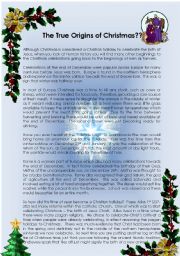 English Worksheet: The True Origins of Christmas