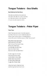 English Worksheet: Tongue twisters