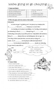 English Worksheet: We are going to go camping! 1 of 2