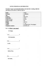 English Worksheet: Giving Personal Information