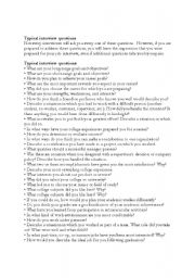English Worksheet: Typical Job Interview Questions