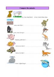 English Worksheet: Compare the animals -Comparative