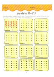 English worksheet: Sunshine 0-20