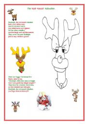 English Worksheet: Christmas. The Red-Nosed Reindeer. A colouring page + a poem.