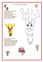 Christmas. The Red-Nosed Reindeer. A colouring page + a poem.