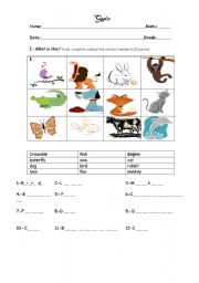 English worksheet: Animal quiz for elementary level 
