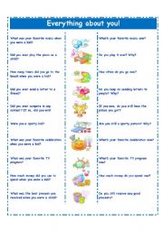 English Worksheet: everything about you Part 2/simple past and present simple!