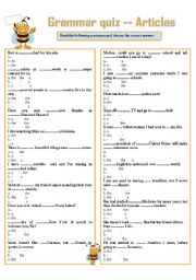 English Worksheet: GRAMMAR QUIZ --- ARTICLES