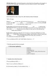 English Worksheet: hello Chicago! =speech by B.Obama on November 4th 2008