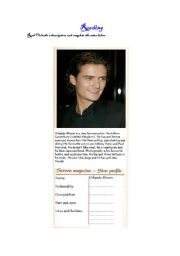 English Worksheet: Orlando Blooms reading comprehension