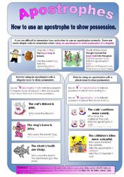 English Worksheet: Apostrophes: how to use apostrophes to show possession