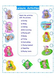 English Worksheet: LEISURE ACTIVITIES/PRESENT SIMPLE ALL FORMS