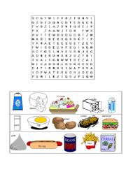 English Worksheet: Food - word search