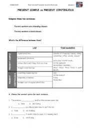 English worksheet: present simpla vs present continuous