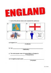 English worksheet: ENGLAND - Guided Writing