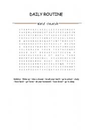 English Worksheet: daily routine wordsearch