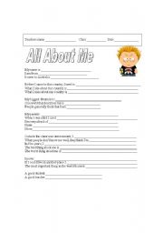 English Worksheet: All About Me