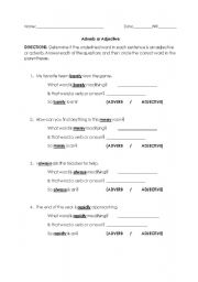 English Worksheet: Adjective or Adverb Worksheet