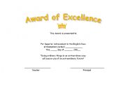 English worksheet: Award of Excellence!