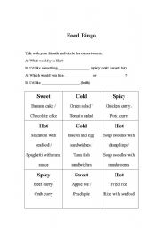 English worksheet: Food Bingo