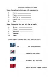 English worksheet: Nationalities and Countries
