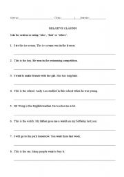 English worksheet: Relative Clauses