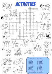 English Worksheet: Activities Crossword (1 of 2)