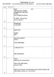 English worksheet: thanksgivin groupwork  taking notes