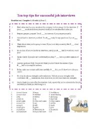 English Worksheet: Ten top tips for successful job interview