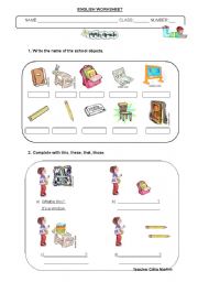 School objects and possessive determiners Worksheet