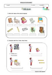 English Worksheet: School objects and possessive determiners Worksheet