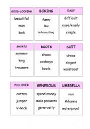 English Worksheet: Taboo with Clothes Vocabulary and Adjectives for People Description